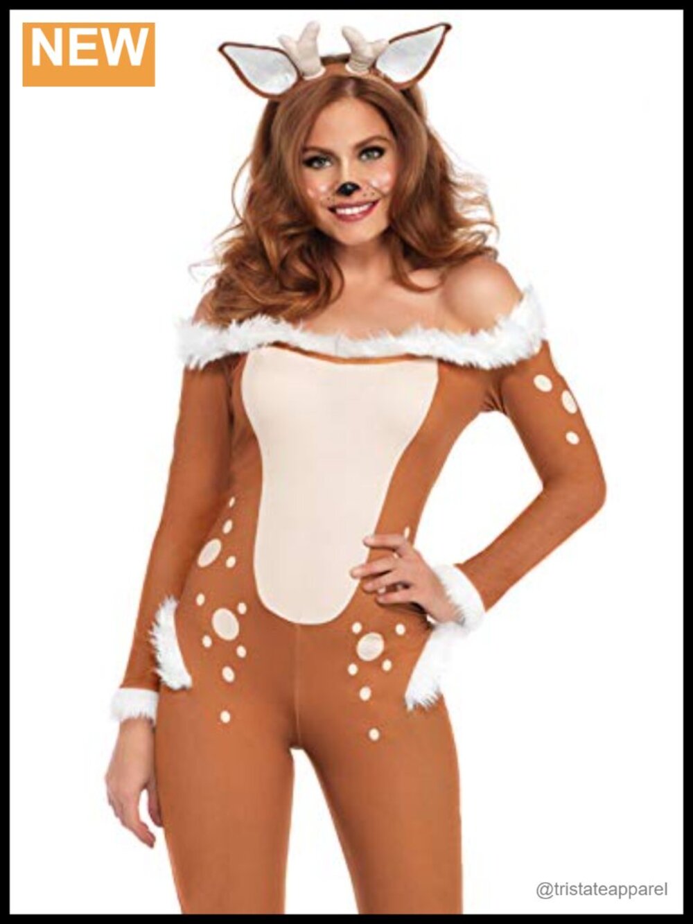 Off Shoulder Faun Catsuit Halloween Costume with Tail & Ears